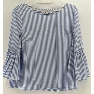 Vinyard Vines Womens Top Popover Blue White Striped Bell Sleeves Shirt Blouse L